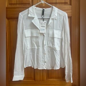 NWT Zara Cropped Collared Shirt